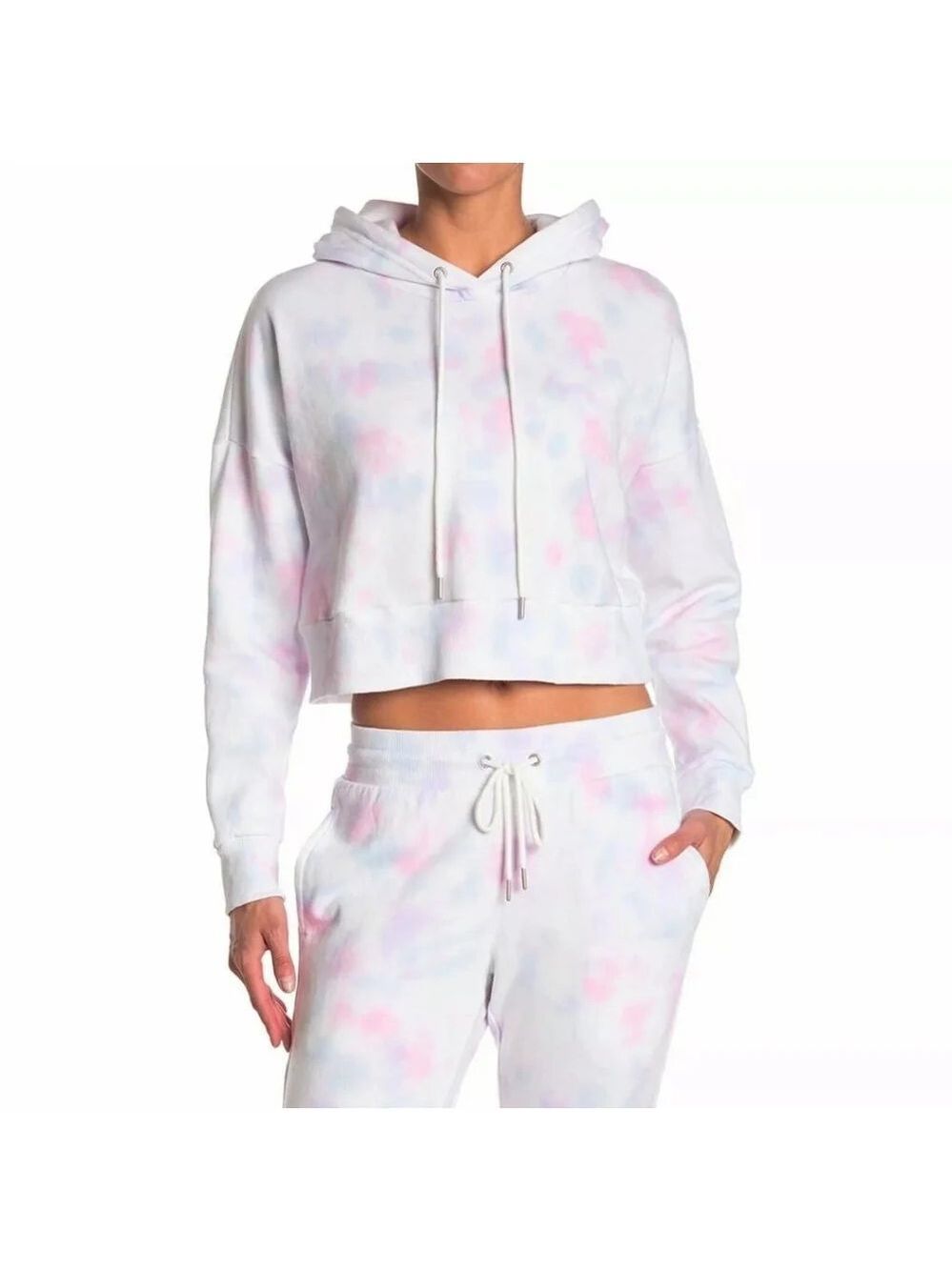 90 Degree Cotton Candy Tie Dye White Pink Blue Brushed Cropped Hoodie Size M